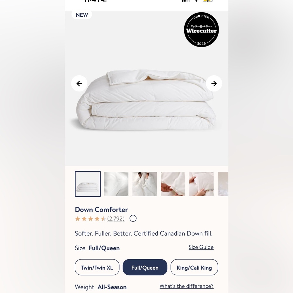Brooklinen White Down Comforter All Season in Queen